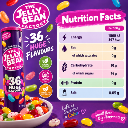 The Jelly Bean Factory 36 Mix Gourmet Flavors Jellybeans, Tube - 90g