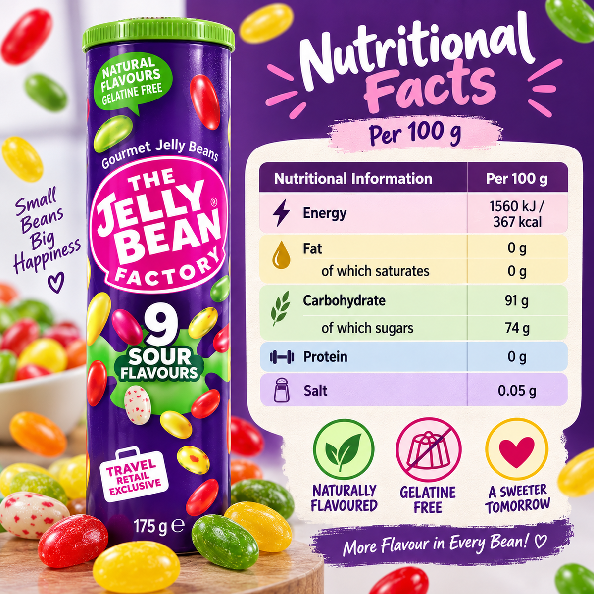 The Jelly Bean Factory 9 Sour Mix Flavours Jellybeans Tube, 90g