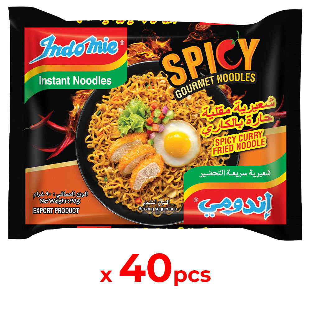 Indomie Instant Fried Noodles, Spicy Curry Flavour (Pack of 40 - 90 g Each)