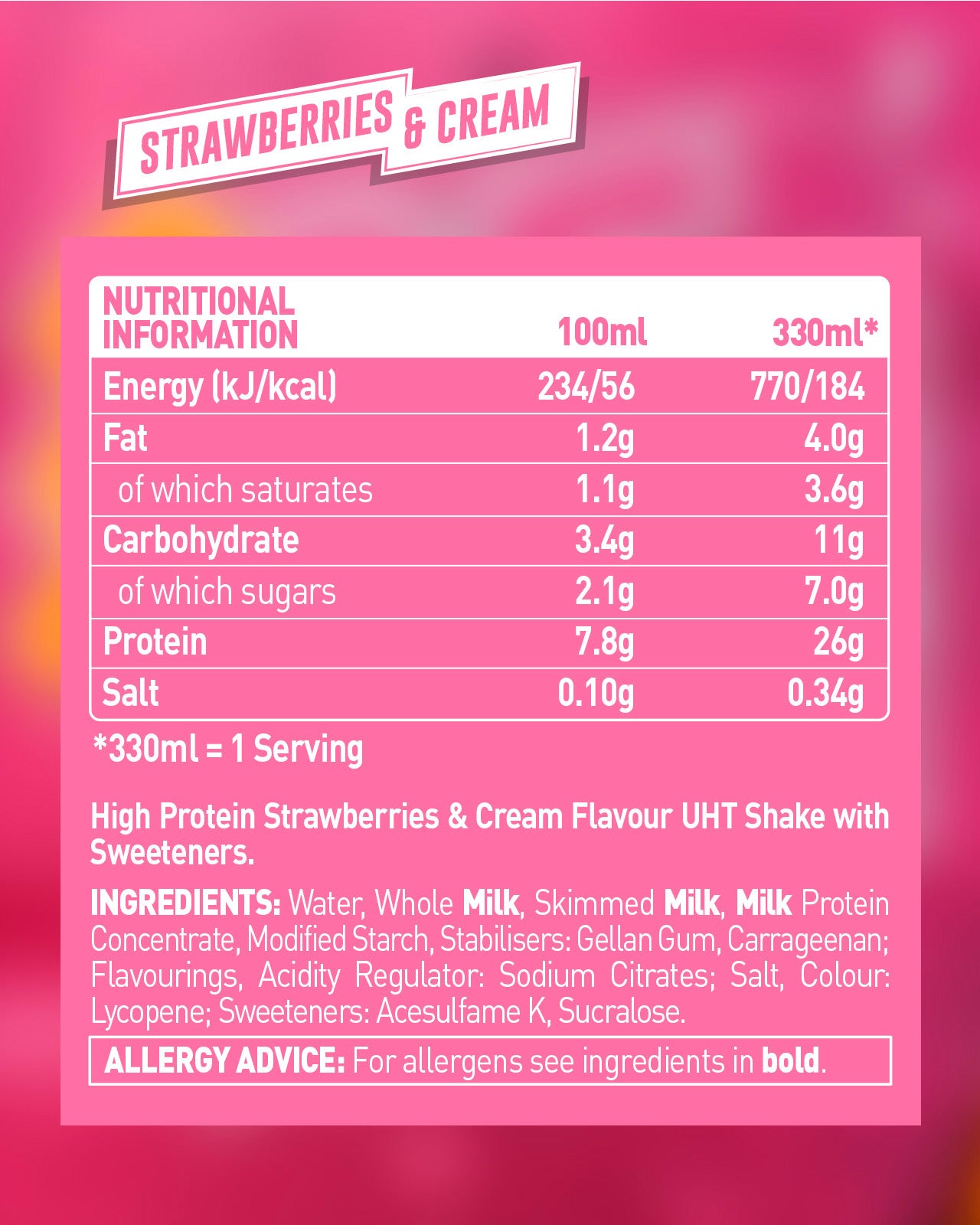 Grenade Strawberries & Cream Protein Shake - High Protein - Low Sugar 330ml