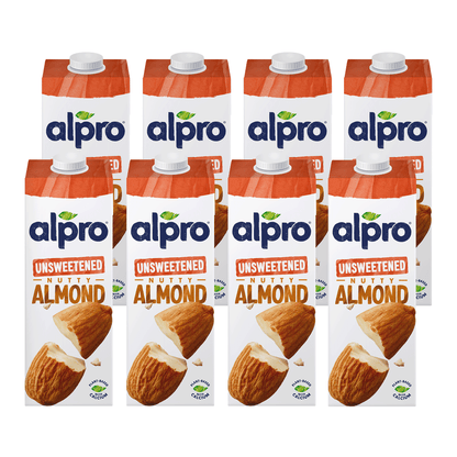 Alpro Almond Unsweetened Drink, Pack of 8 x 1L, 100% Plant Based And Dairy Free, Suitable For Vegans, Naturally Free From Lactose, Rich In Nutrients