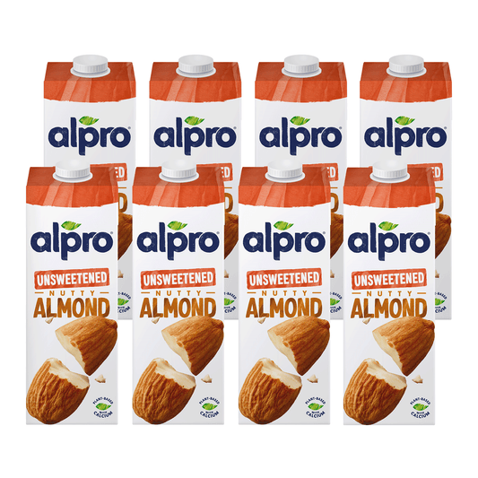 Alpro Almond Unsweetened Drink, Pack of 8 x 1L, 100% Plant Based And Dairy Free, Suitable For Vegans, Naturally Free From Lactose, Rich In Nutrients