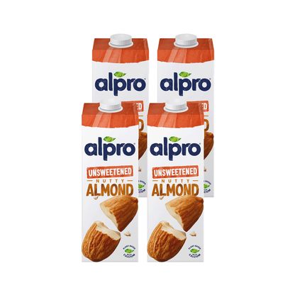 Alpro Almond Unsweetened Drink 1L, (Pack of 4) 100% Plant Based And Dairy Free, Suitable For Vegans, Naturally Free From Lactose, Rich In Nutrients