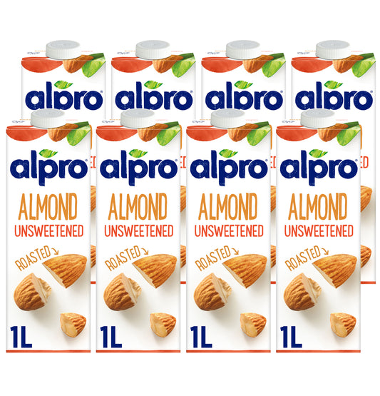 Alpro Almond Unsweetened Drink, Pack of 8 x 1L, 100% Plant Based And Dairy Free, Suitable For Vegans, Naturally Free From Lactose, Rich In Nutrients