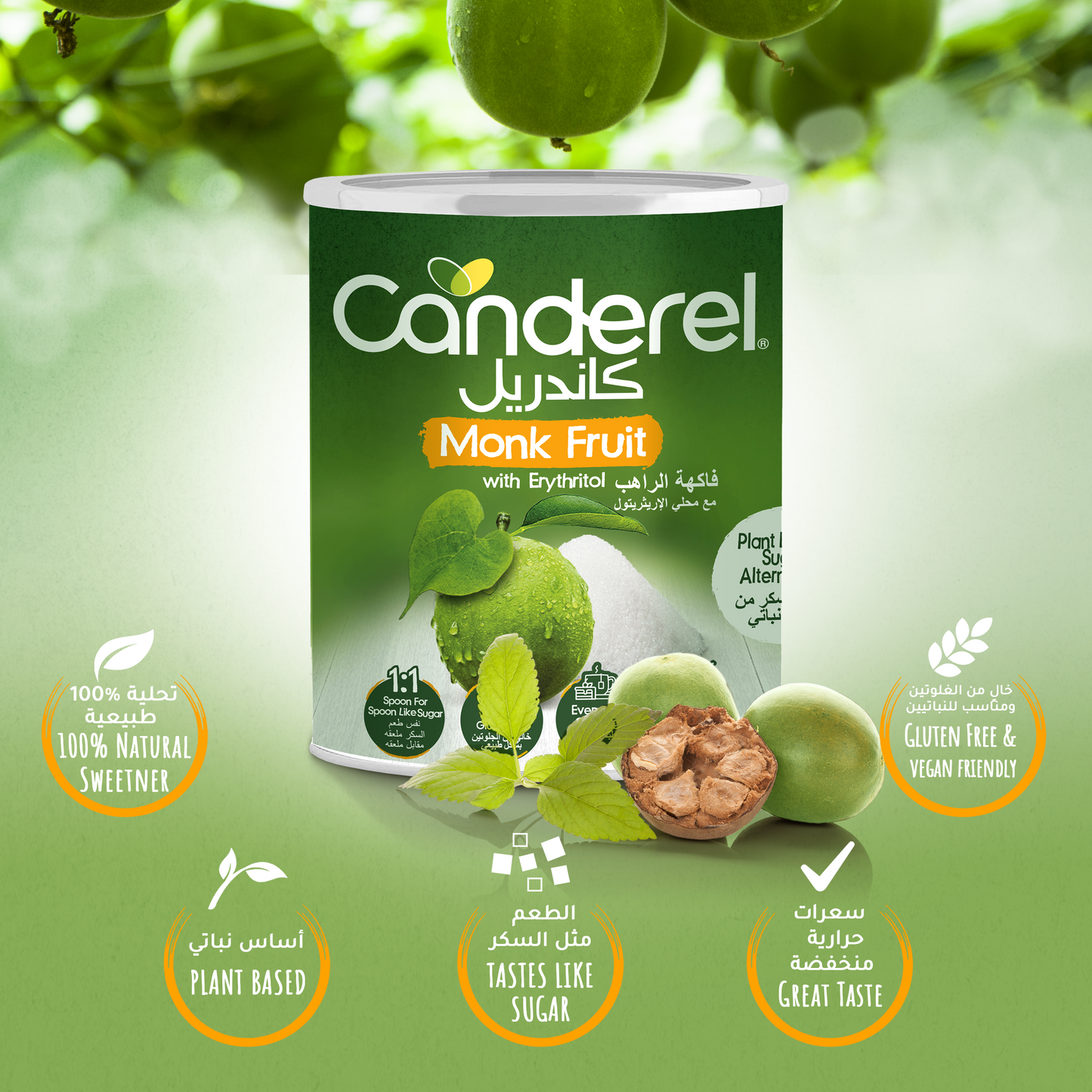 Canderel Monk Fruit With Erythritol Canister 500gm