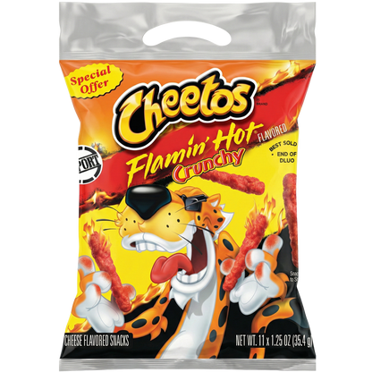 Cheetos Crunchy Flaming Hot Cheese Flavored Snack, Made with Real Cheese, 11 Pack 13.75 OZ (390g) – Export