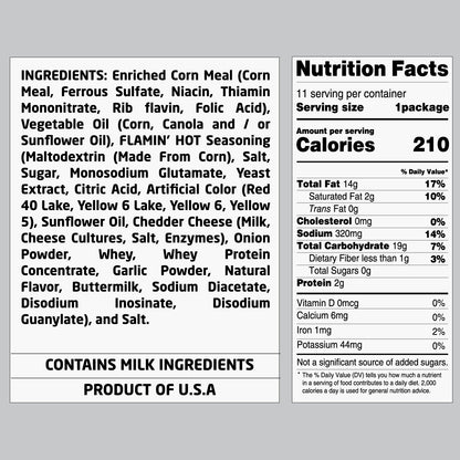 Cheetos Crunchy Flaming Hot Cheese Flavored Snack, Made with Real Cheese, 11 Pack 13.75 OZ (390g) – Export