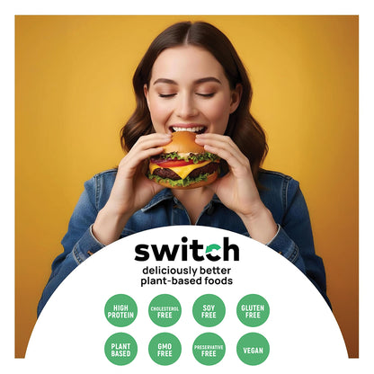 Switch Vegan Burger Patties 230g, 100% Plant-Based, GMO-Free, Cholesterol-Free, Soy-Free, Gluten-Free Halal (2 Patties)(Frozen)
