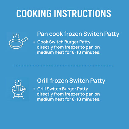 Switch Vegan Burger Patties 460g, 100% Plant-Based, GMO-Free, Cholesterol-Free, Soy-Free, Gluten-Free Halal (4 Patties)