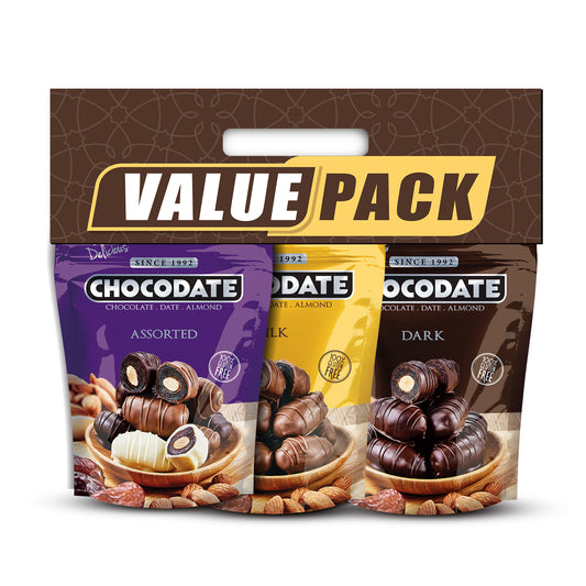 Chocodate Assorted | Exquisite Bite Sized Delicacy | Value Pack - 3 Packs (90gm each)