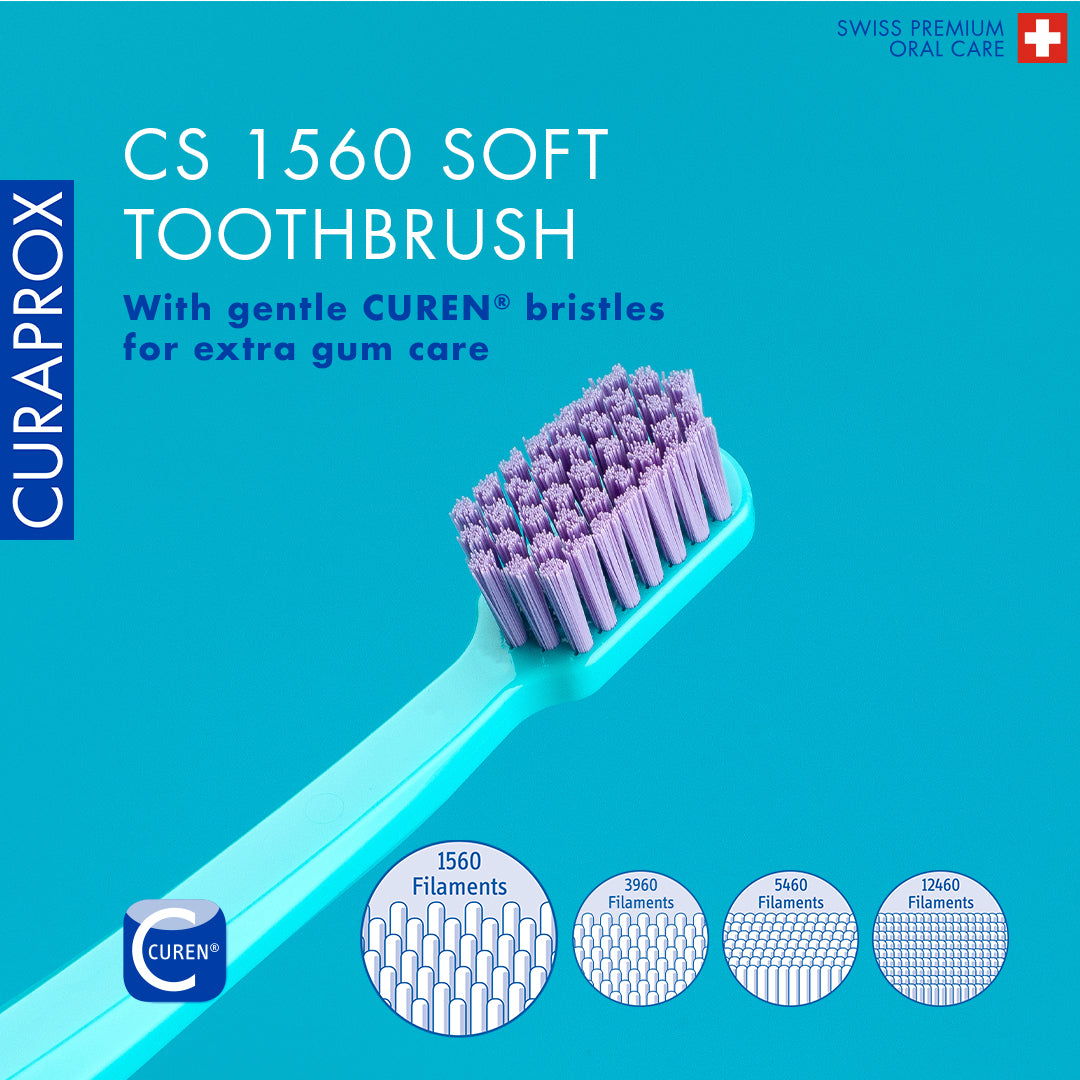 Curaprox CS 1560 Soft Toothbrush, Blister Single Piece Assorted Colors.