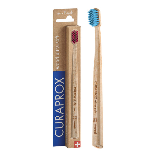 Curaprox Wood Ultra Soft Toothbrushes, Blister Single Pack. Assorted Colors.