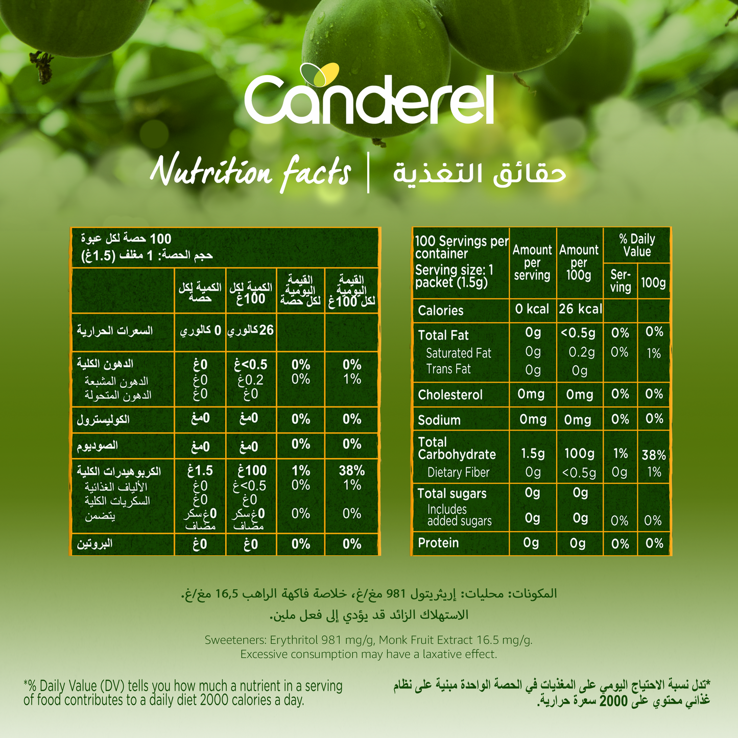 Canderel Monk Fruit With Erythritol - 100 Sachets (150gm)