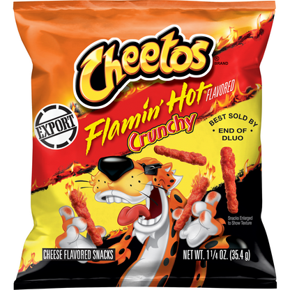 Cheetos Crunchy Flaming Hot Cheese Flavored Snack, Made with Real Cheese, 1.25 OZ (35g) - Export