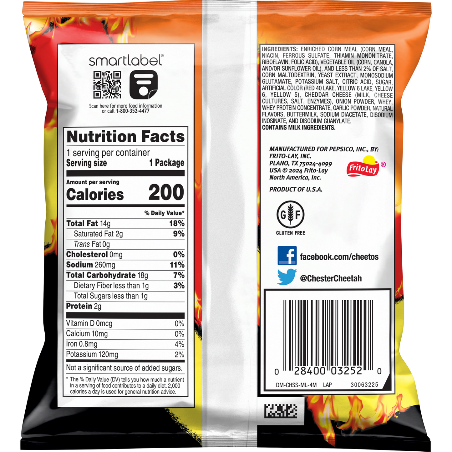 Cheetos Crunchy Flaming Hot Cheese Flavored Snack, Made with Real Cheese, 1.25 OZ (35g) - Export