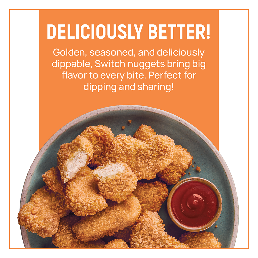 Switch Vegan Chicken Nuggets 240g, 100% Plant-Based, GMO-Free, Cholesterol-Free, Soy-Free, Gluten-Free Halal (Frozen)12 pcs