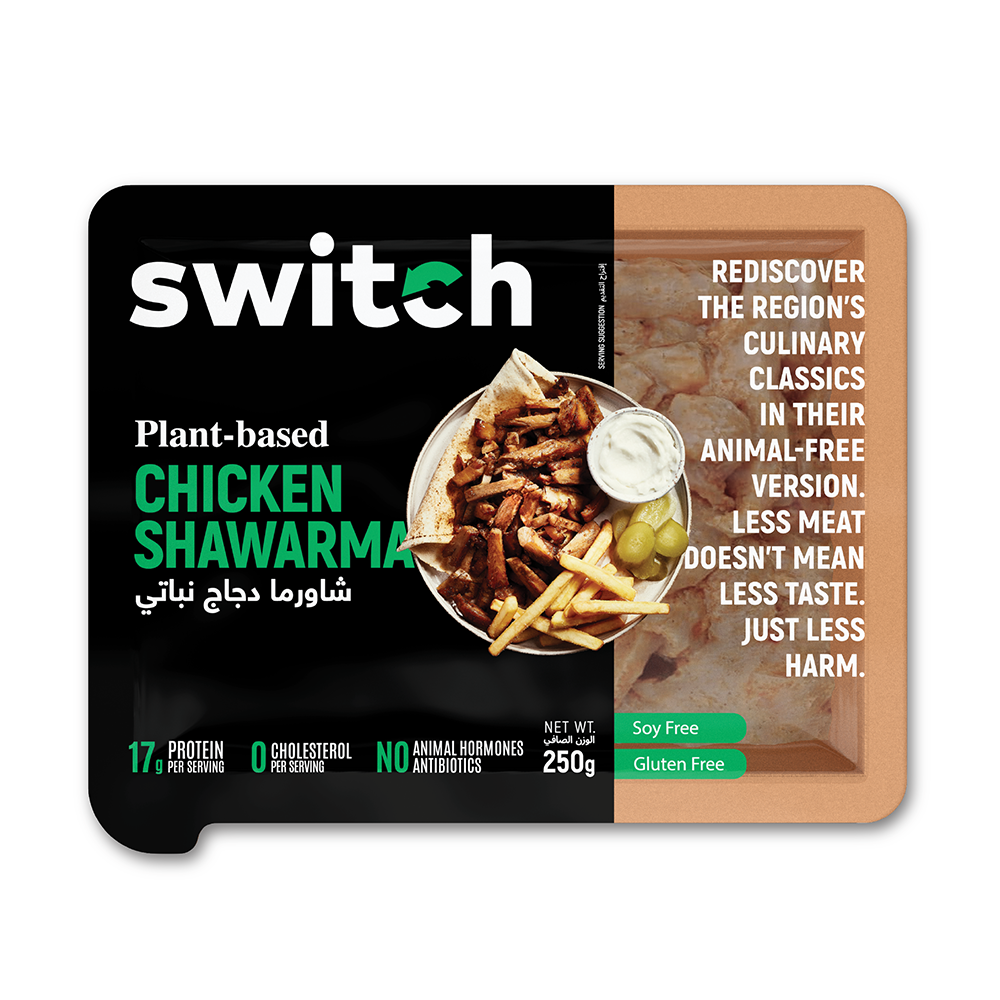 Switch Vegan Chicken Shawarma 250g, 100% Plant-Based, GMO-Free, Cholesterol-Free, Soy-Free, Gluten-Free Halal (Frozen)