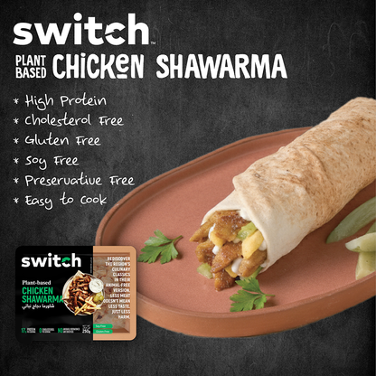 Switch Vegan Chicken Shawarma 250g, 100% Plant-Based, GMO-Free, Cholesterol-Free, Soy-Free, Gluten-Free Halal (Frozen)