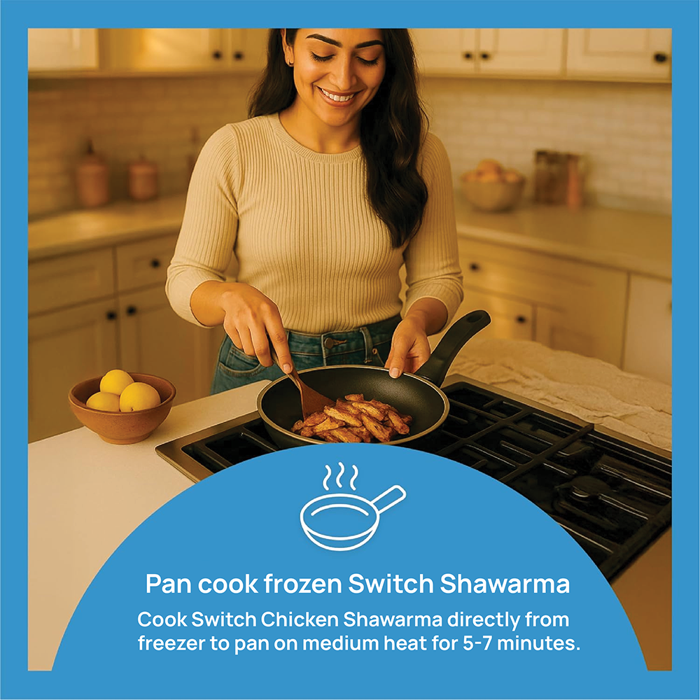 Switch Vegan Chicken Shawarma 250g, 100% Plant-Based, GMO-Free, Cholesterol-Free, Soy-Free, Gluten-Free Halal (Frozen)