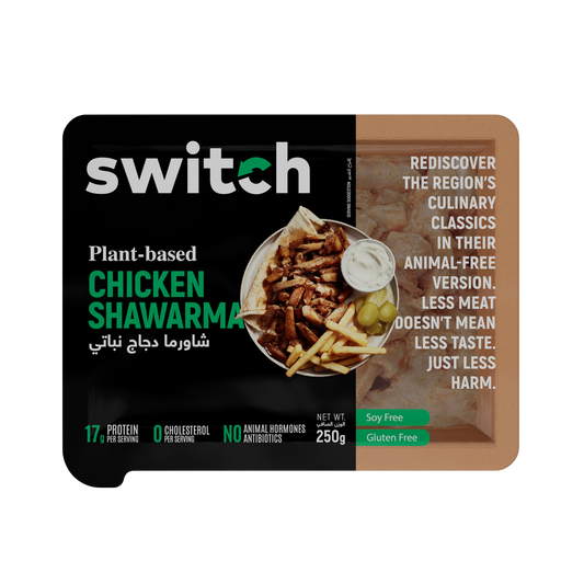 Switch 100% Plant-based Chicken Shawarma, 250g, GMO-free, Cholesterol-free, Soy-free, Gluten-free, Dairy-free, Halal (Frozen)