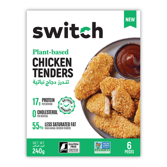 Switch Vegan Chicken Tenders 240g, 100% Plant-Based, GMO-Free, Cholesterol-Free, Soy-Free, Gluten-Free Halal (Frozen) 6pcs