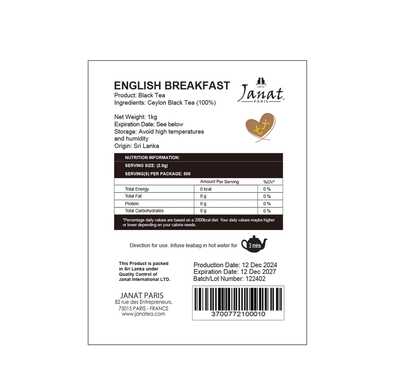 Janat Professional Series English Breakfast Loose Tea 1kg