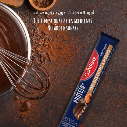 Canderel Dark Chocolate with Whey Protein, Cereals & Almonds, 0% Added Sugar, 27g