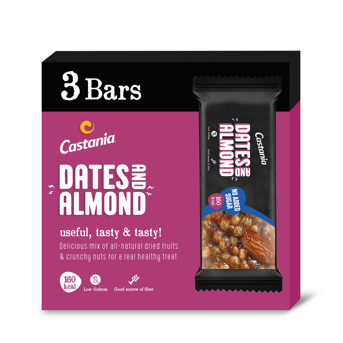 Castania Dates & Almonds No Added Sugar Healthy Bar 35G (3 Bars) Tripack