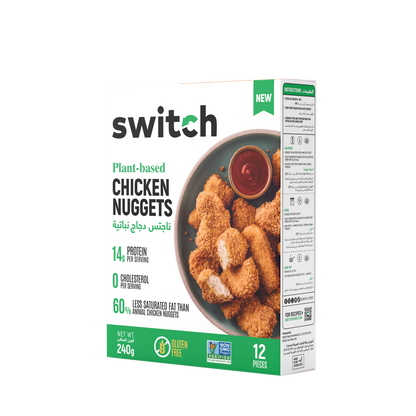 Switch 100% Plant-based Chicken Nuggets, 240g, GMO-free, Cholesterol-free, Soy-free, Gluten-free, Dairy-free, Halal (Frozen)12 pcs