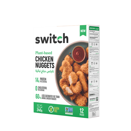 Switch 100% Plant-based Chicken Nuggets, 240g, GMO-free, Cholesterol-free, Soy-free, Gluten-free, Dairy-free, Halal (Frozen)12 pcs