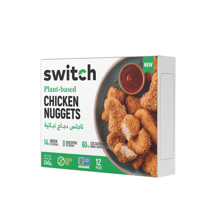 Switch 100% Plant-based Chicken Nuggets, 240g, GMO-free, Cholesterol-free, Soy-free, Gluten-free, Dairy-free, Halal (Frozen)12 pcs