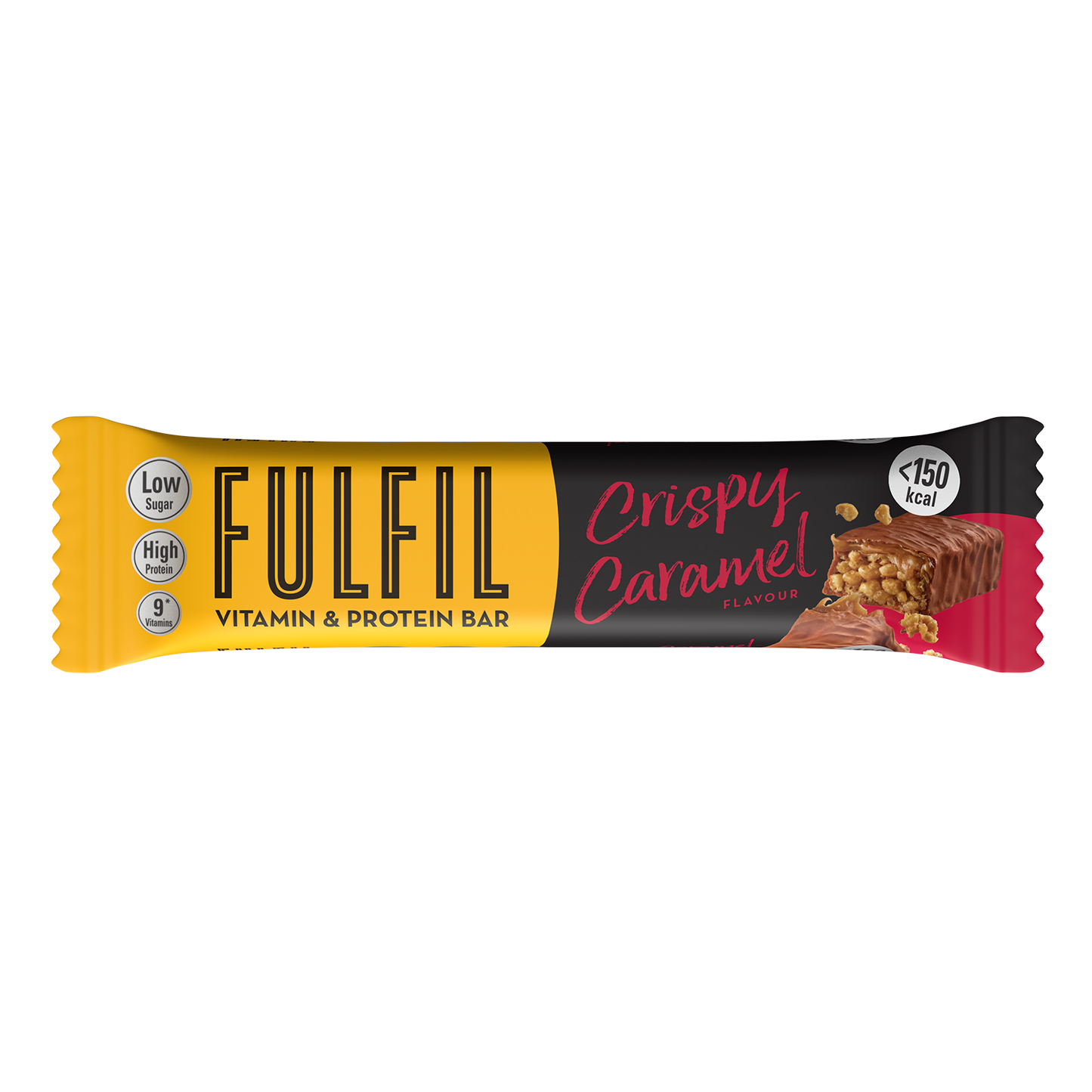 Fulfil Crispy Caramel Flavour - Vitamin & Protein Bar, Low Sugar, High Protein, 150 Calories With 9 Vitamins, 37gm x 18 Bars