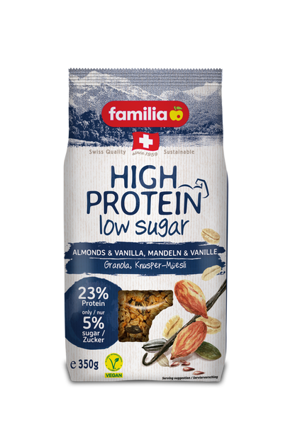 Familia High Protein, Almonds & Vanilla, Low Sugar, 23% Protein, Vegan 350gm