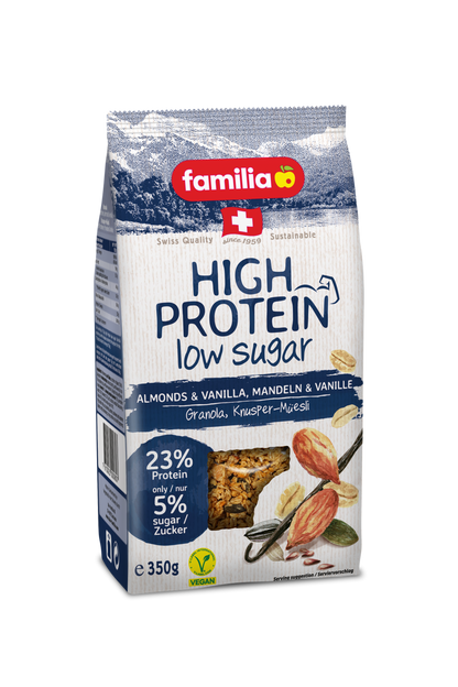 Familia High Protein, Almonds & Vanilla, Low Sugar, 23% Protein, Vegan 350gm