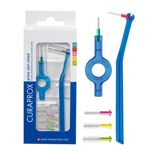 Curaprox CPS prime start mixed pack with CPS 06 - 011 + UHS 409 and UHS 470 blue holders + caps, INT