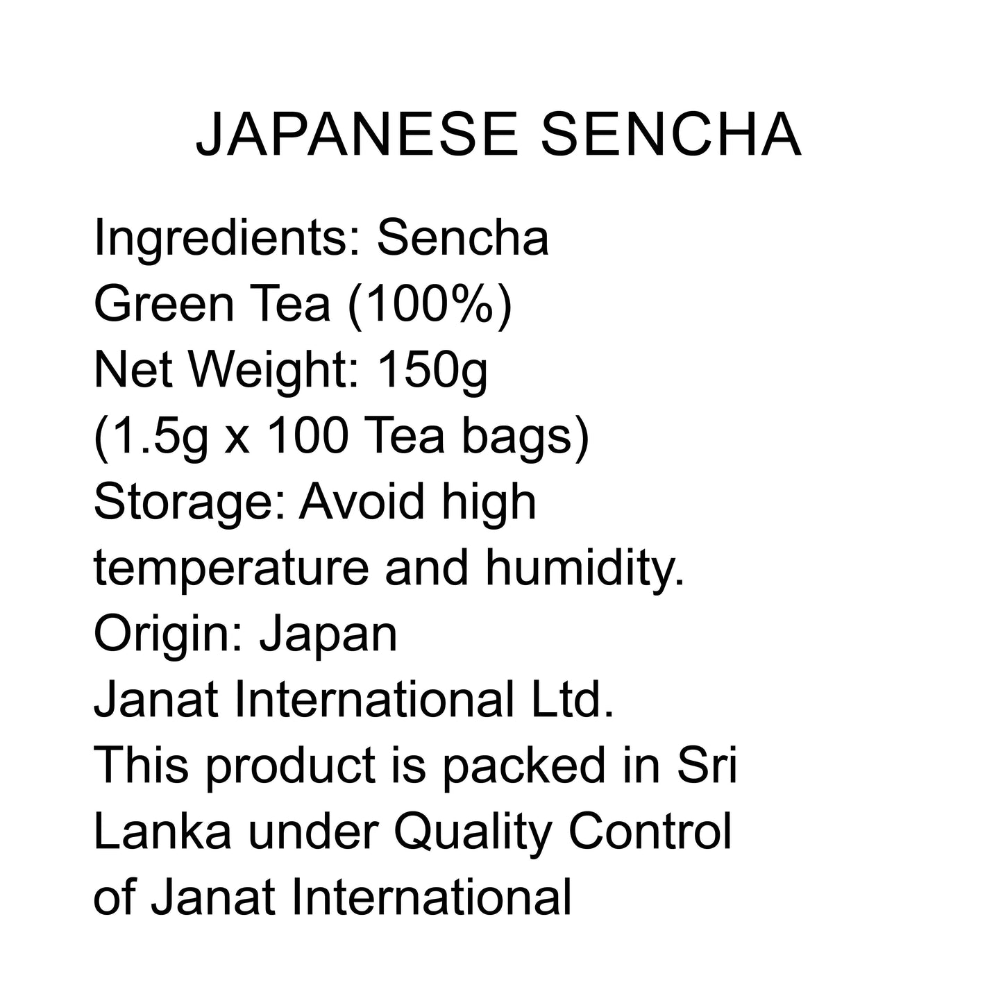 Janat Professional Series Ziplock Japanese Sencha 100 Tea Bags
