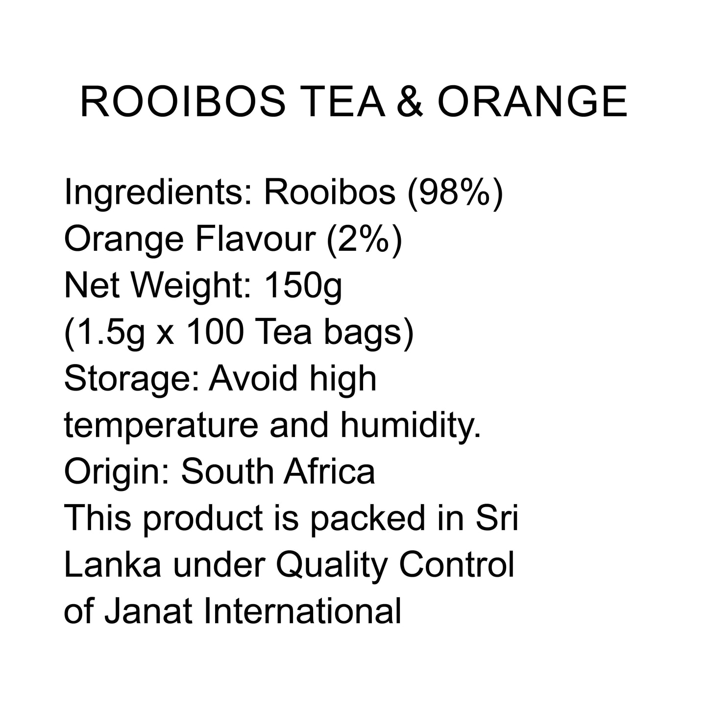 Janat Professional Series Ziplock Rooibos Orange 100 Tea Bags