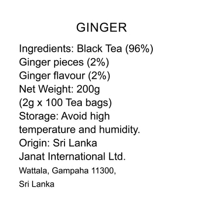 Janat Professional Series Ziplock Long Life Ginger 100 Tea Bags
