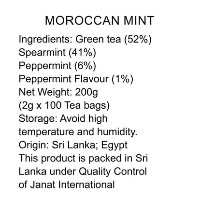 Janat Professional Series Ziplock Moroccan Mint 100 Tea Bags