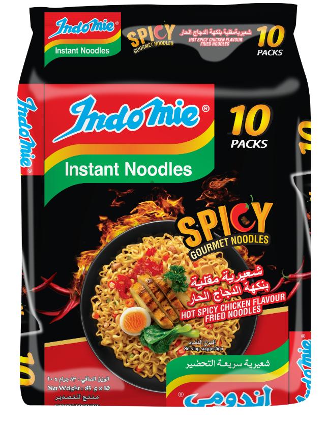 Indomie Hot Spicy Chicken Fried Gourmet Noodles, Halal Certified - 10 Packs Each 83g