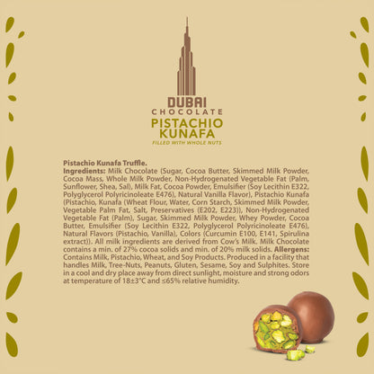 Chocodate Dubai Chocolate Pistachio Kunafa Filled with Whole Nuts 65gm Truffle