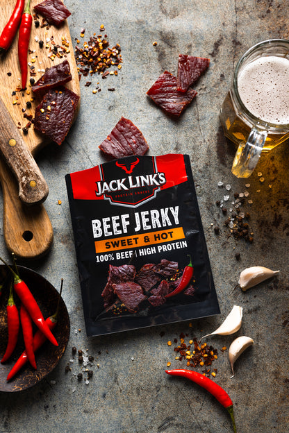 Jack Link’S Beef Jerky Sweet & Hot– High Protein Meat Snack – Dried Halal Beef- 1X60Gr