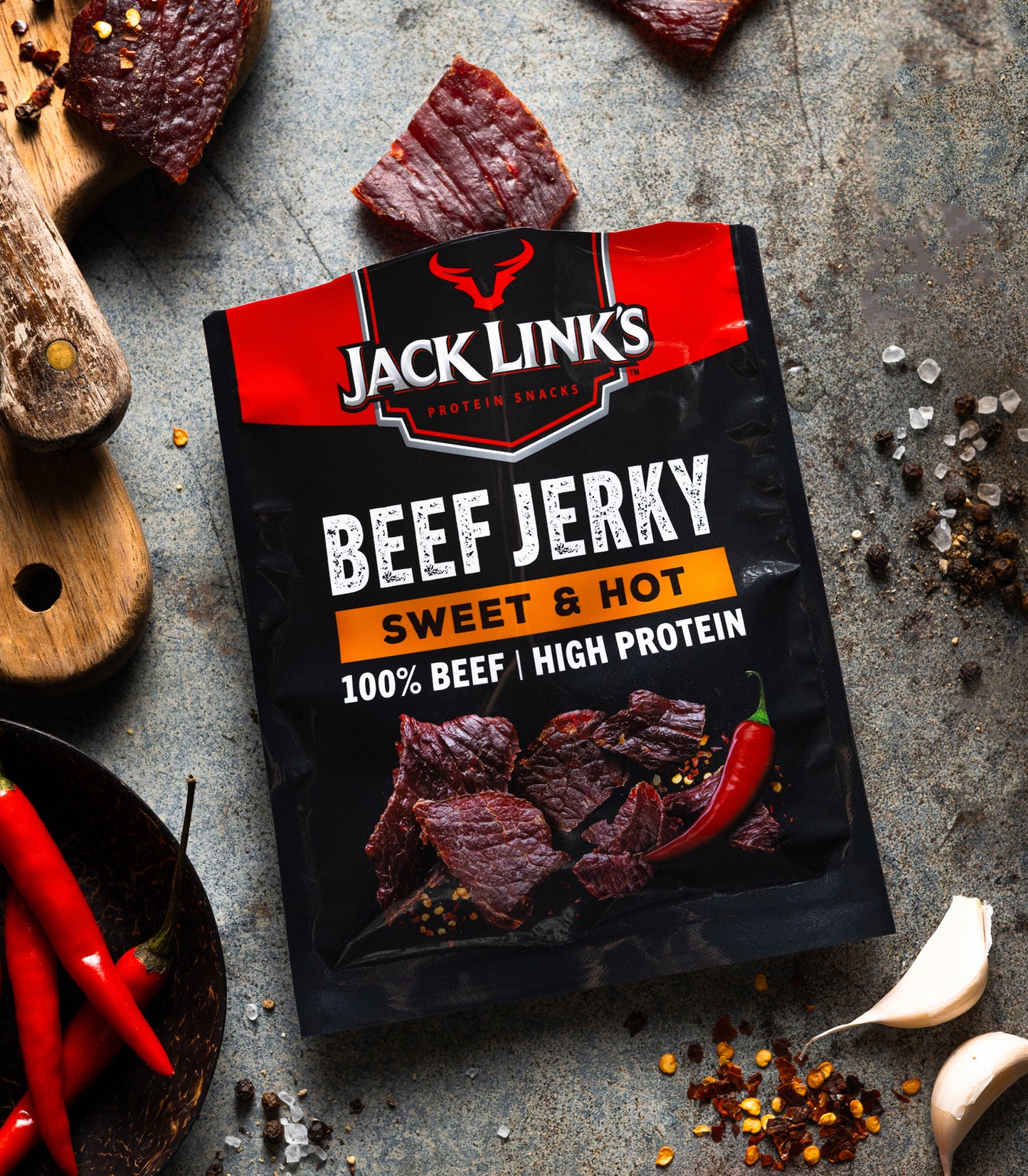 Jack Link’S Beef Jerky Sweet & Hot– High Protein Meat Snack – Dried Halal Beef- 1X60Gr