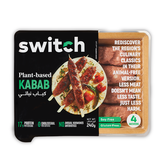 Switch Vegan Kabab 240g, 100% Plant-Based, GMO-Free, Cholesterol-Free, Soy-Free, Gluten-Free Halal (4 Skewers) (Frozen)