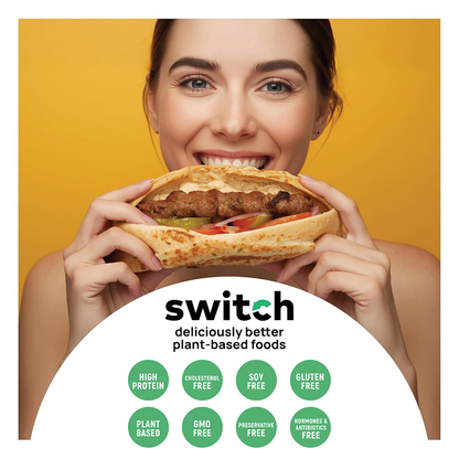 Switch Vegan Kabab 240g, 100% Plant-Based, GMO-Free, Cholesterol-Free, Soy-Free, Gluten-Free Halal (4 Skewers) (Frozen)