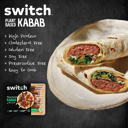 Switch Vegan Kabab 720g,100% Plant-Based, GMO-Free, Cholesterol-Free, Soy-Free, Gluten-Free Halal (12 Skewers) (Frozen)