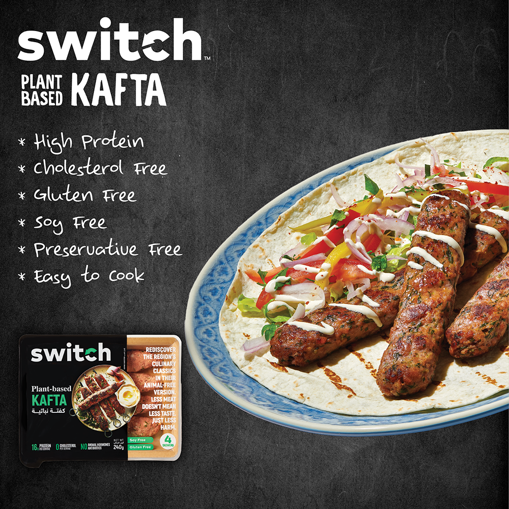 Switch Vegan Kafta 240g, 100% Plant-Based, GMO-Free, Cholesterol-Free, Soy-Free, Gluten-Free Halal (4 Skewers) (Frozen)