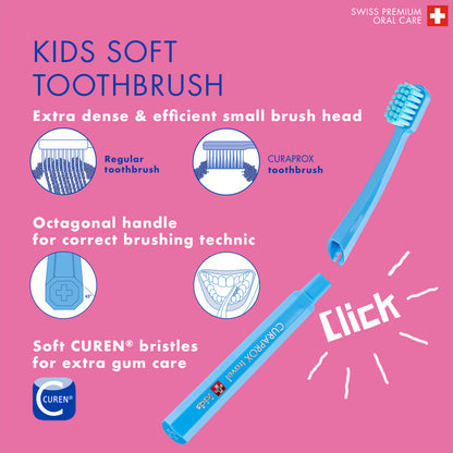 Curaprox Travel Set Kids blue, travel toothbrush, interdental brush, toothpaste 10ml, travel box