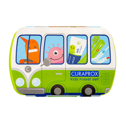 Curaprox Travel Set Kids green, travel toothbrush, interdental brush, toothpaste 10ml, travel box