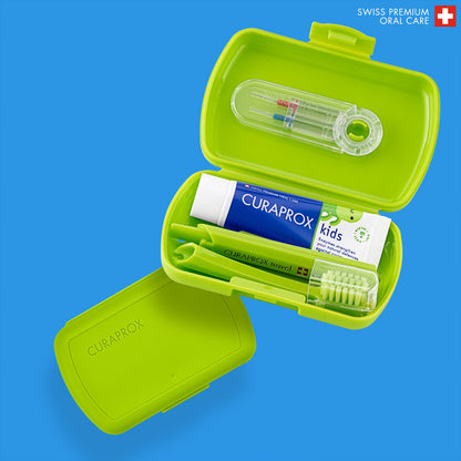 Curaprox Travel Set Kids green, travel toothbrush, interdental brush, toothpaste 10ml, travel box